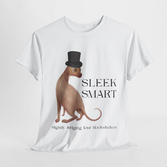 Teen/Adult Unisex Sleek Smart Tee – For Bookish Minds with Feline Taste