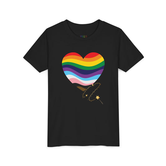 Youth Wand-Swished Rainbow Heart Tee – Lead with Love, Shine with Pride