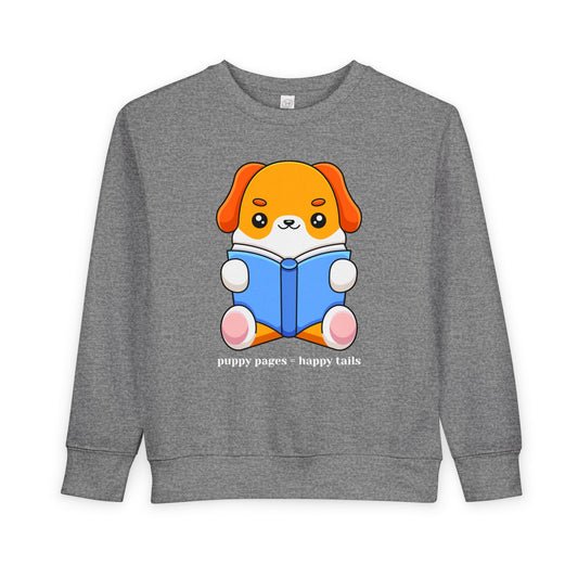 Toddler Puppy Pages = Happy Tails Sweatshirt – Cute Dog Reading Crewneck for Little Book Lovers