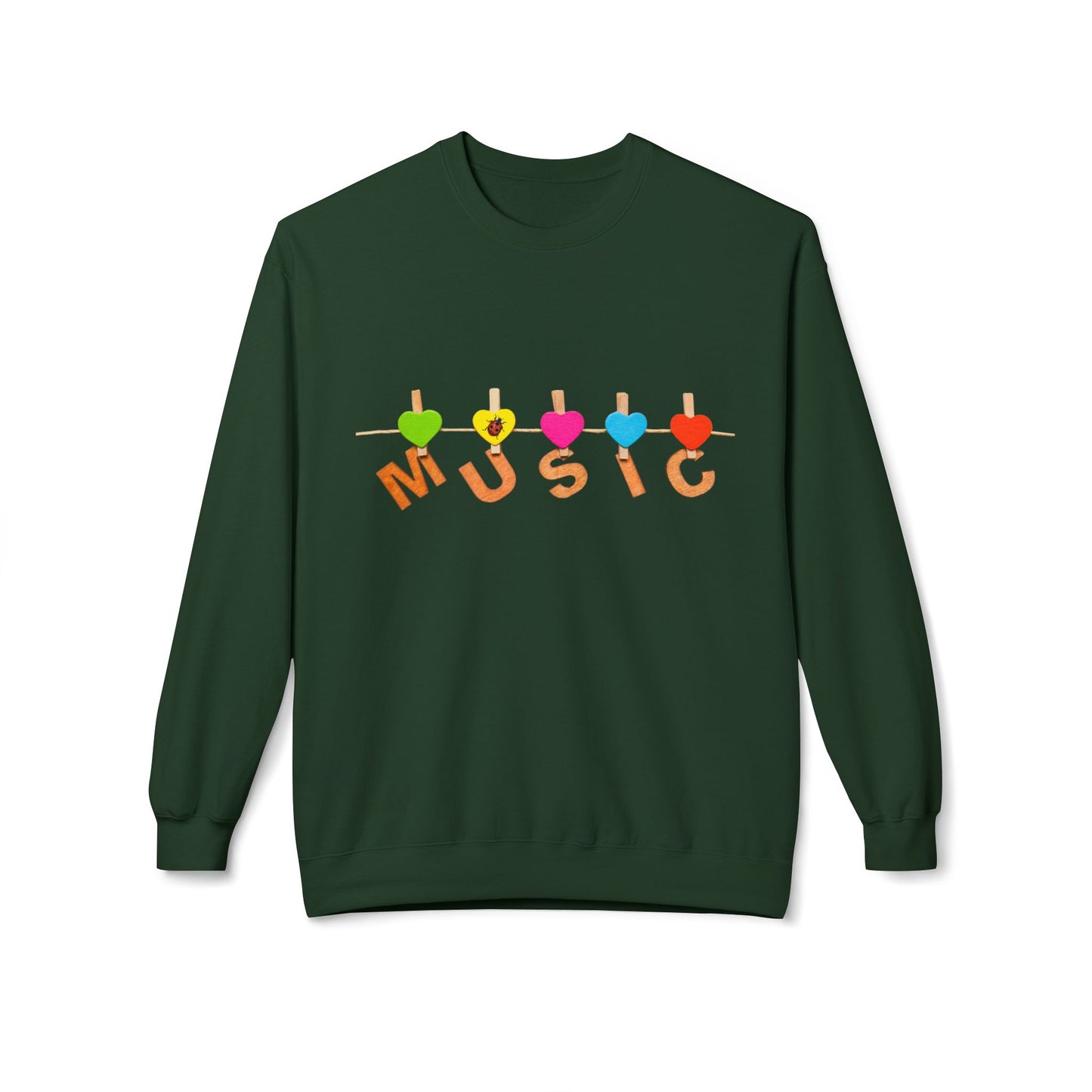 Teen/Adult Unisex Music Sweatshirt – Colorful Heartstring Design for Musicians and Music Lovers