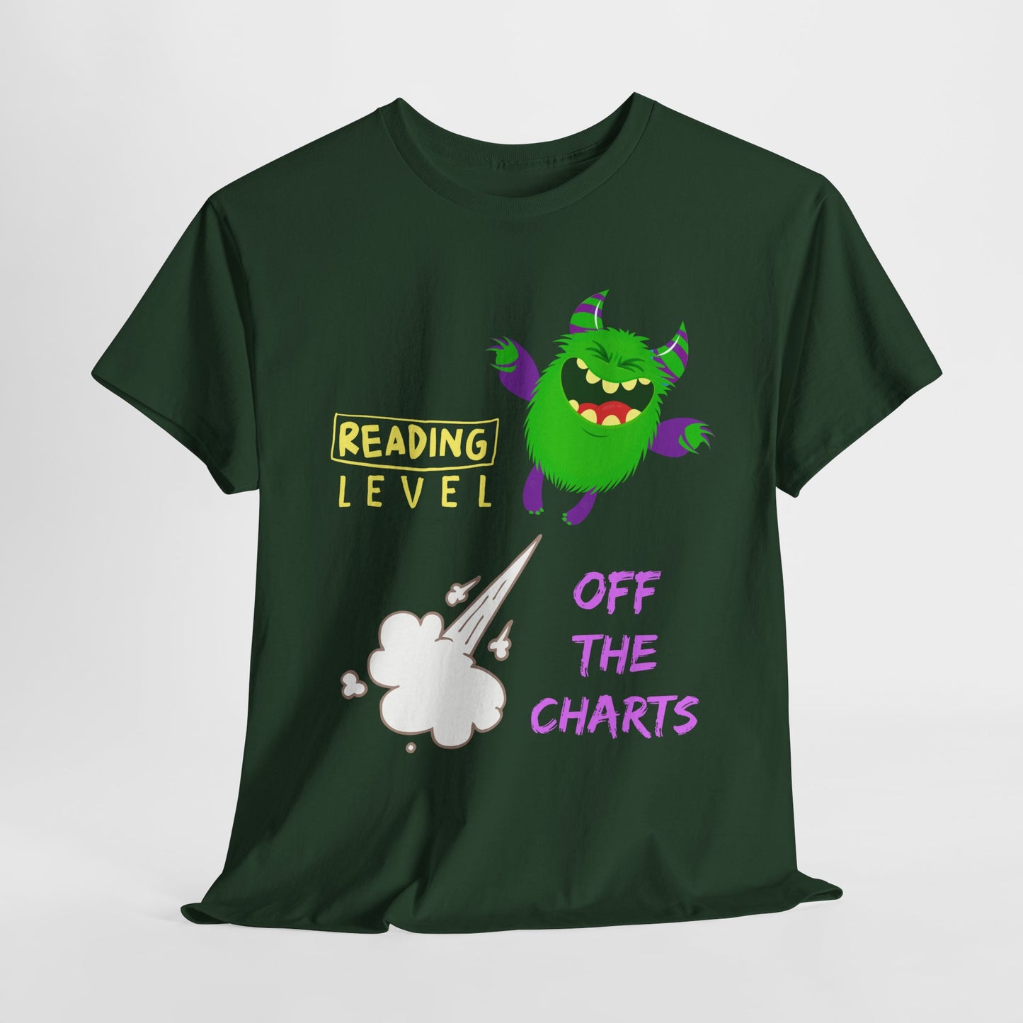 Teen/Adult Unisex Reading Level Off the Charts – Bold Bookish Monster Tee
