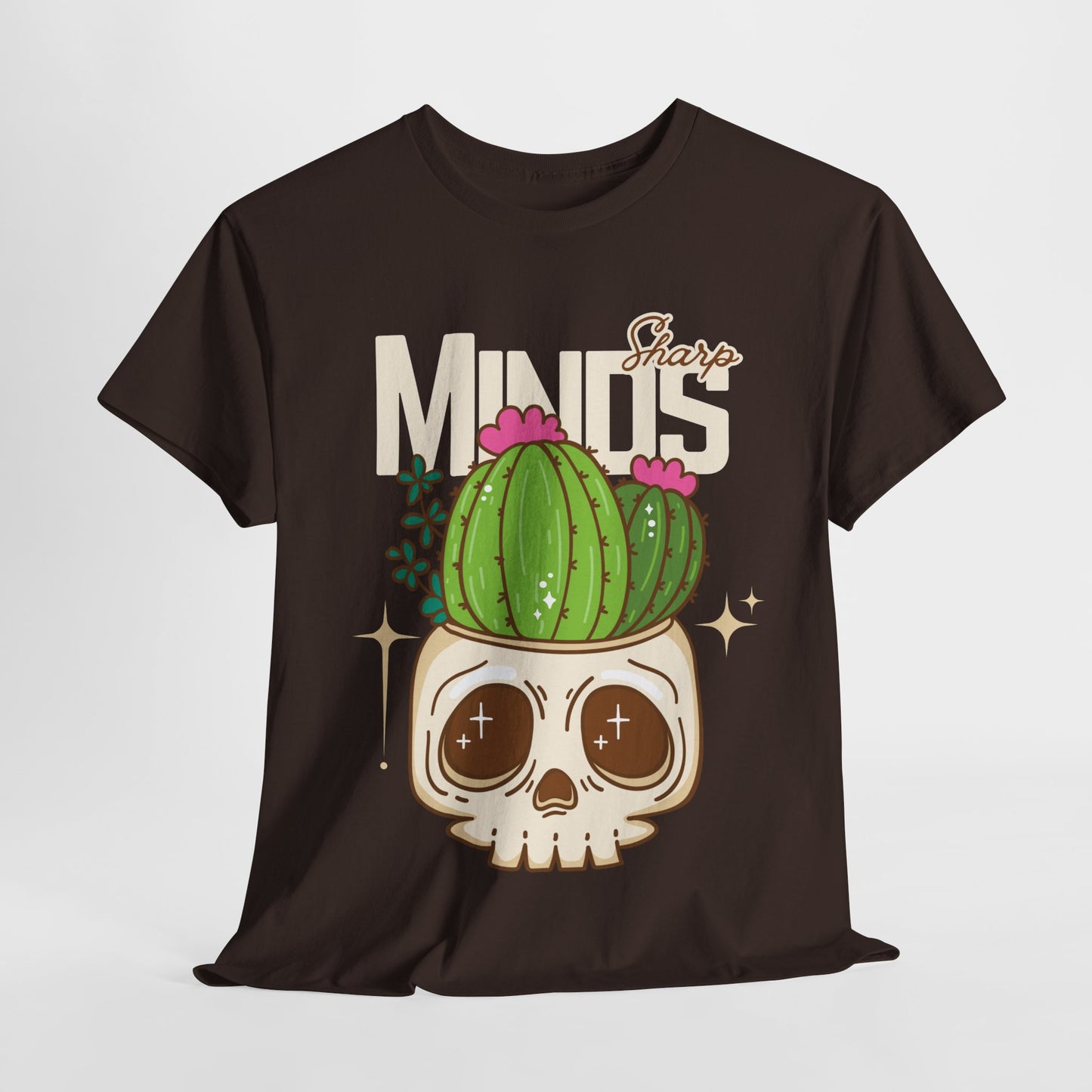 Teen/Adult Unisex "Sharp Minds" Skull & Cactus Graphic T-Shirt – Bold Bookish Style Tee