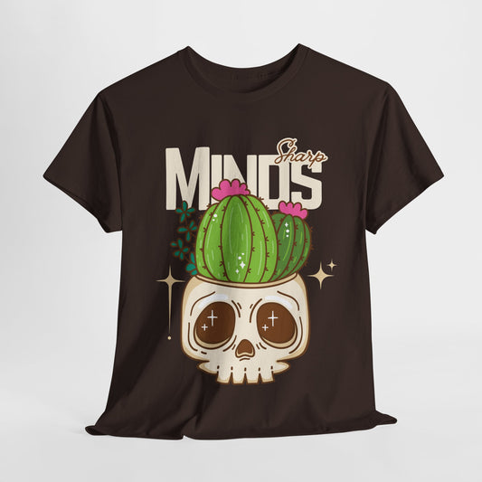 Teen/Adult Unisex "Sharp Minds" Skull & Cactus Graphic T-Shirt – Bold Bookish Style Tee