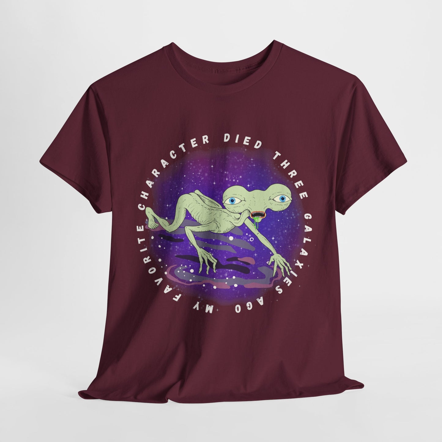 Teen/Adult Unisex “My Favorite Character Died Three Galaxies Ago” Tee – Sci-Fi Grief Club Attire