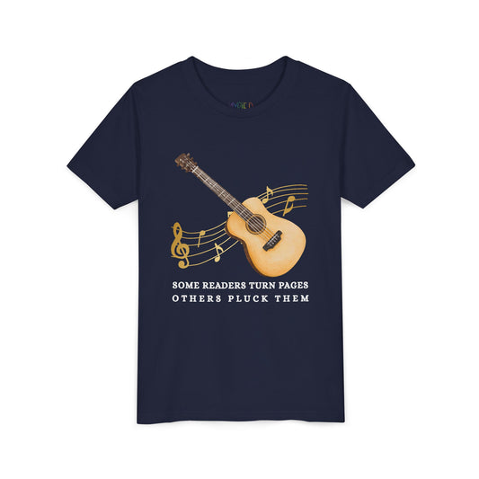 Youth Some Readers Turn Pages, Others Pluck Them Tee – Guitar Lover Shirt for Musical Bookworms