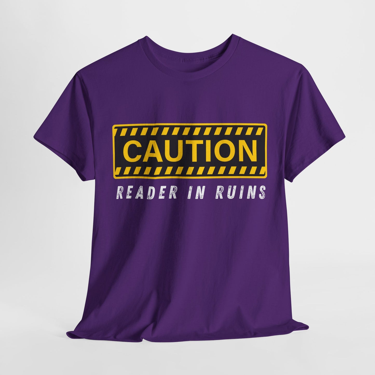 Teen/Adult Unisex Tee – CAUTION: Reader in Ruins (Yellow Caution)