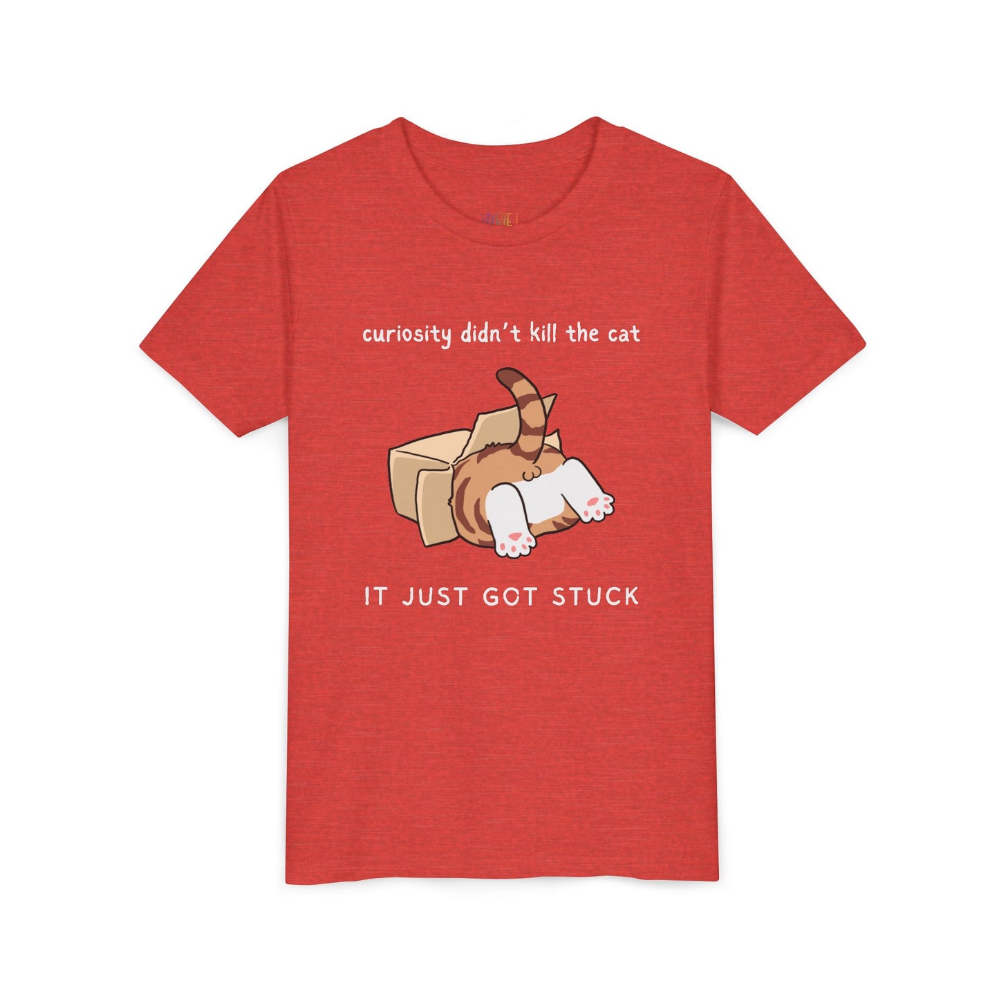 Youth Curiosity Just Got Stuck T-Shirt – Funny Cat Lovers' Tee for Young Readers