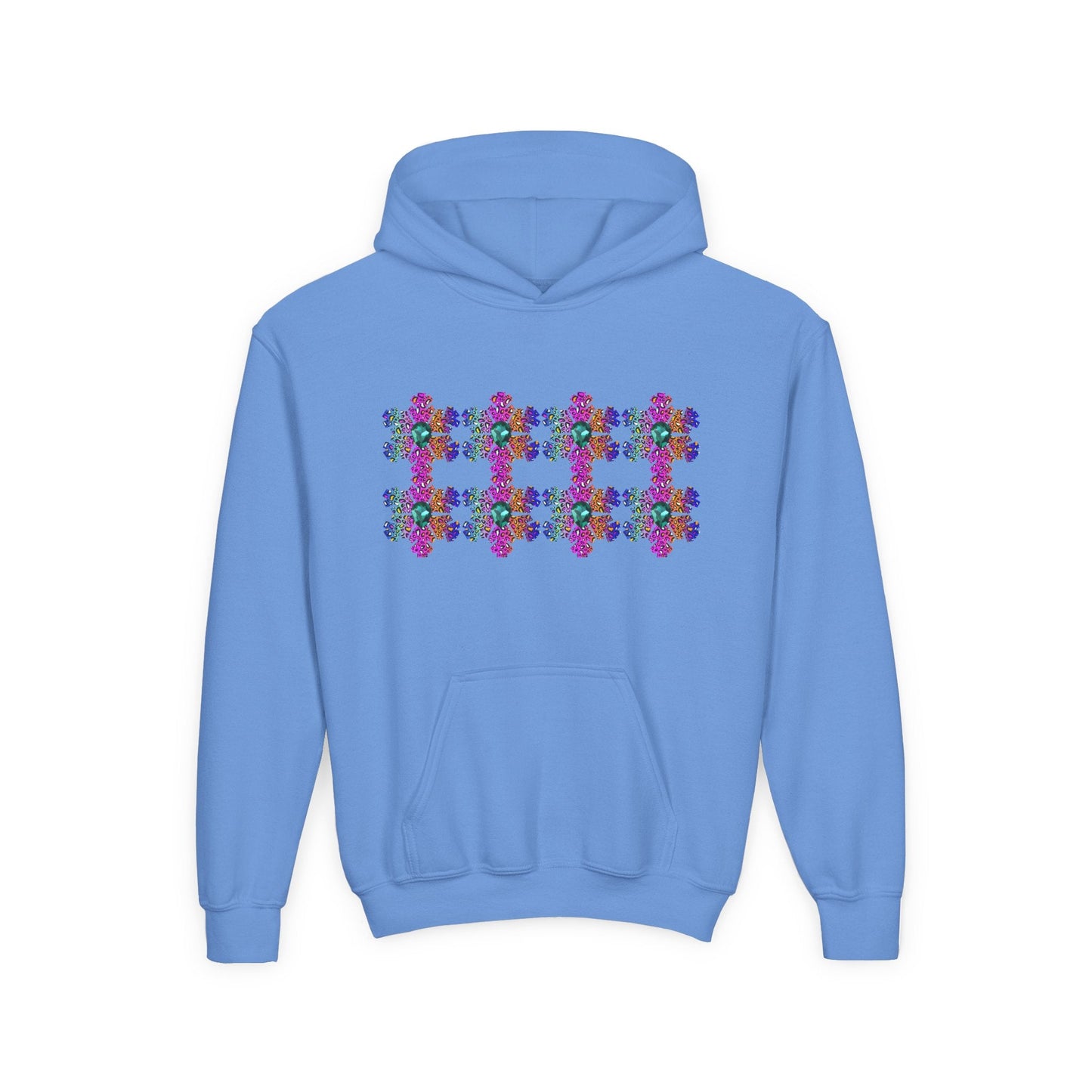 Youth Snowflake Mosaic Hoodie â€“ Bright & Colorful Winter Pattern Printify