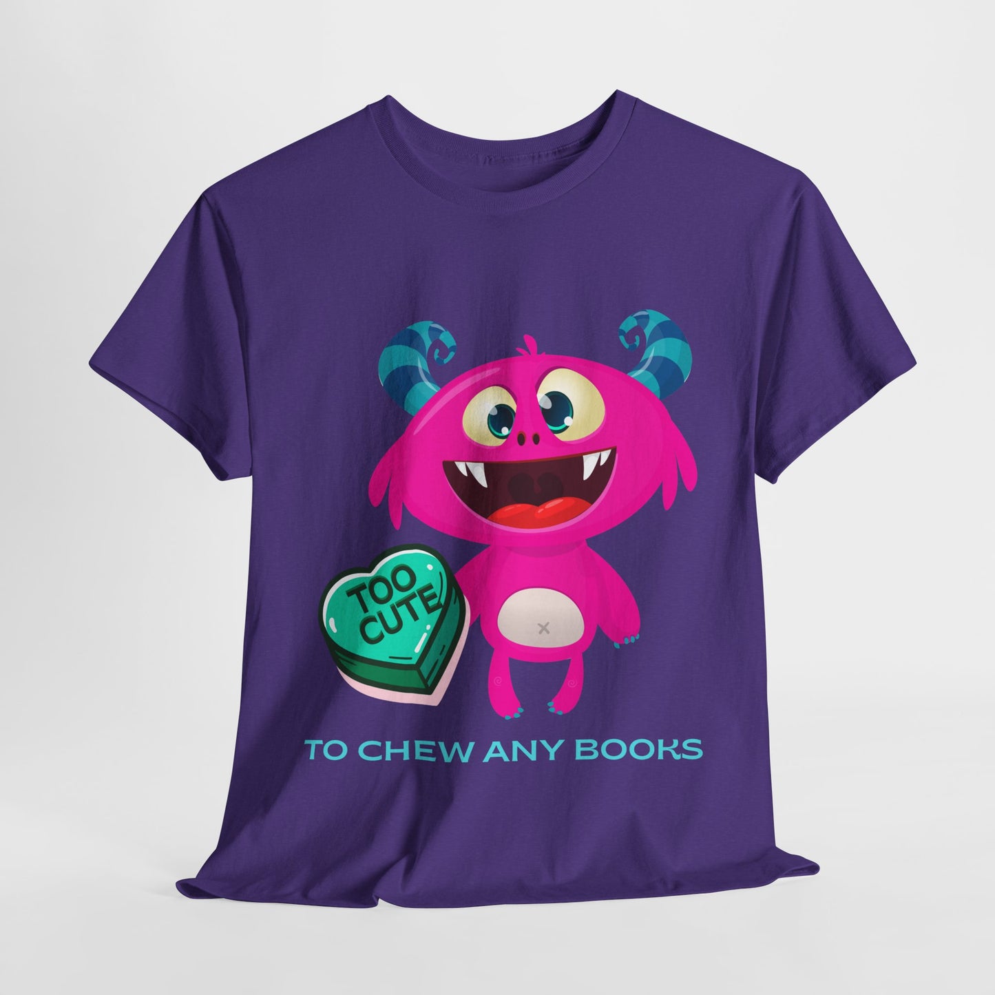 Teen/Adult Unisex Too Cute to Chew – Funny Reading Shirt for Monster Lovers & Book Fans