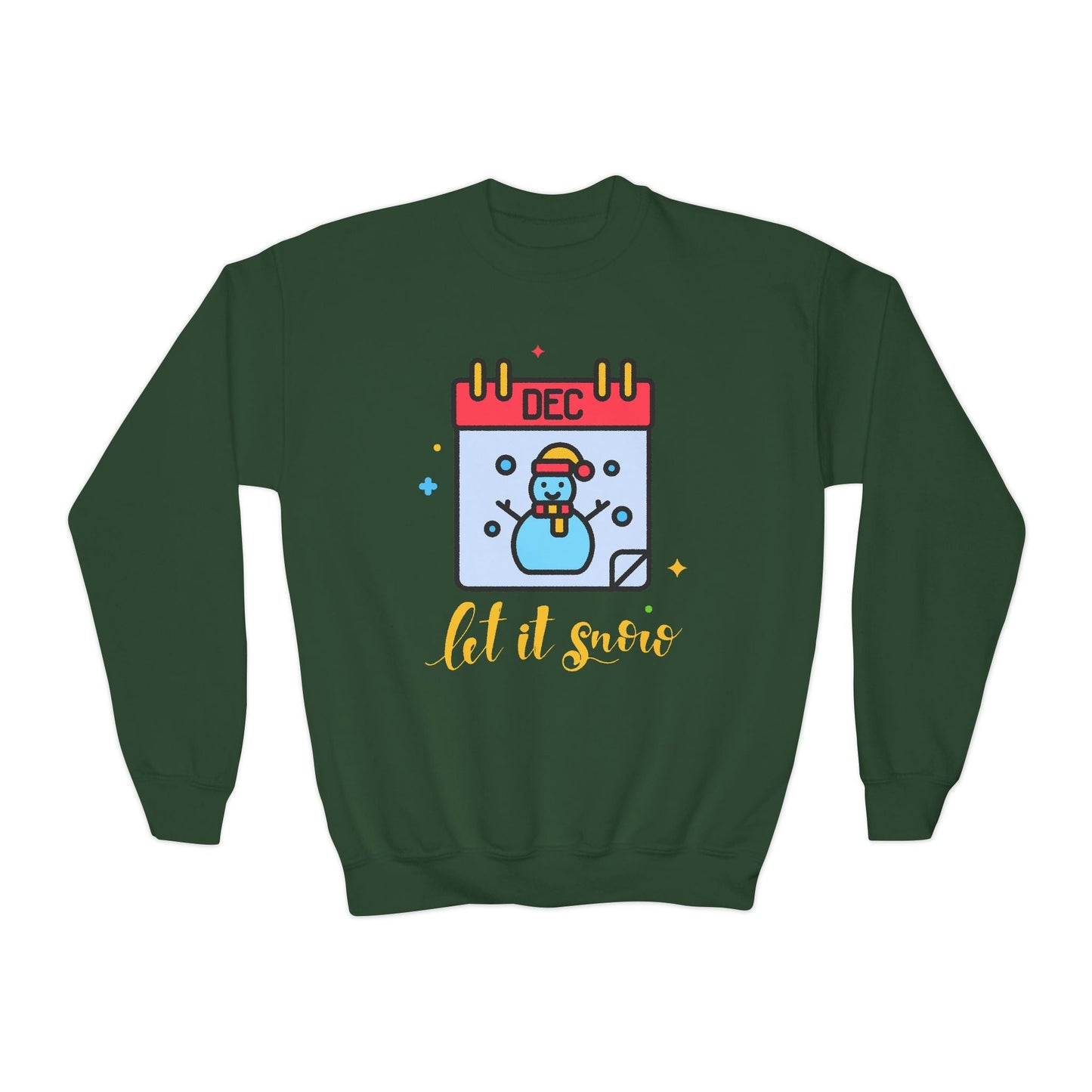 Youth Let It Snow Sweatshirt â€“ December Snowman Calendar Design Printify
