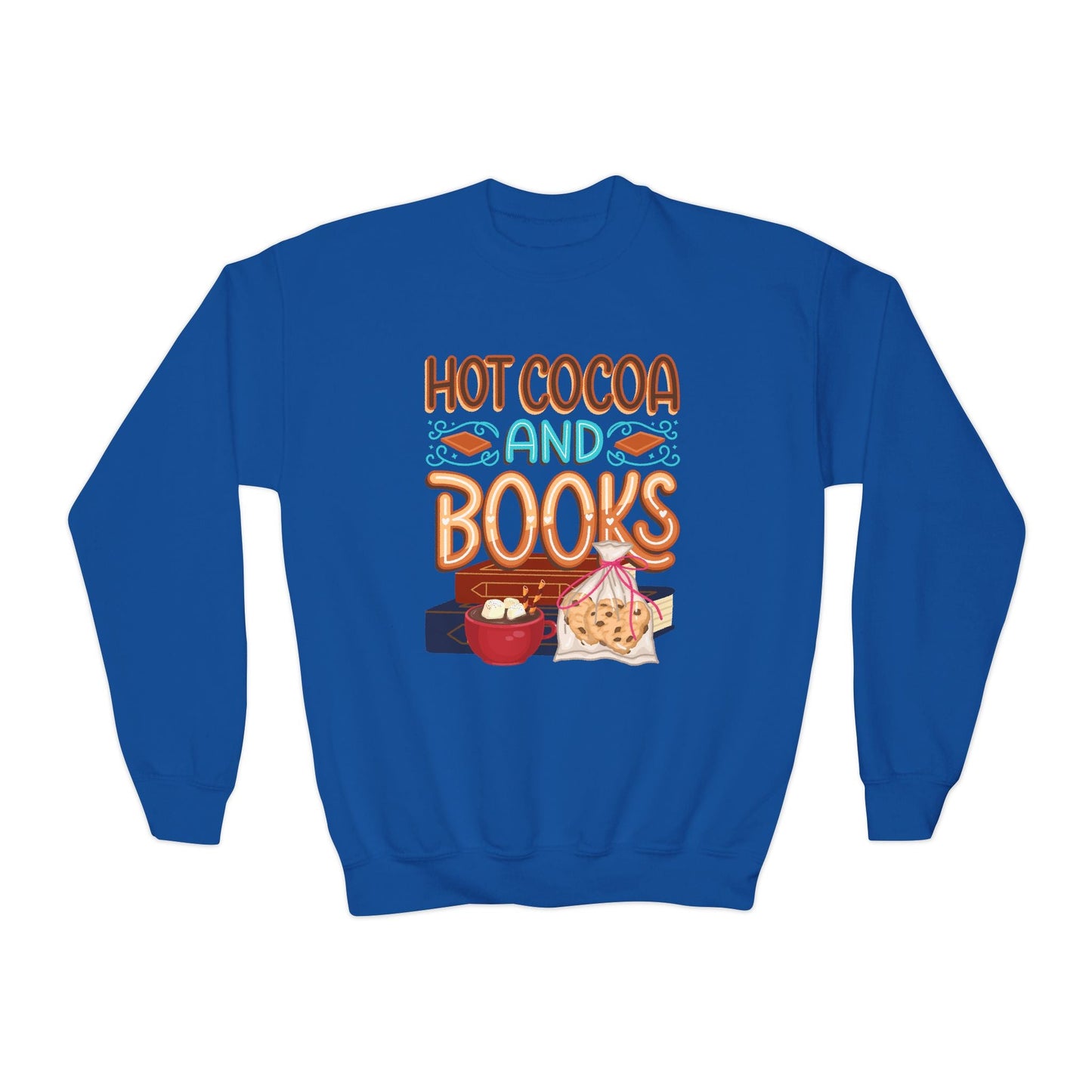 Youth Hot Cocoa and Books Sweatshirt â€“ Cozy Winter Reading Design Printify