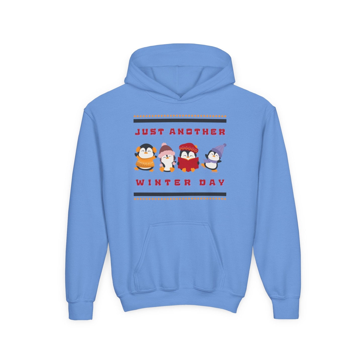 Youth Just Another Winter Day Hoodie â€“ Cozy Penguin Friends Design Printify