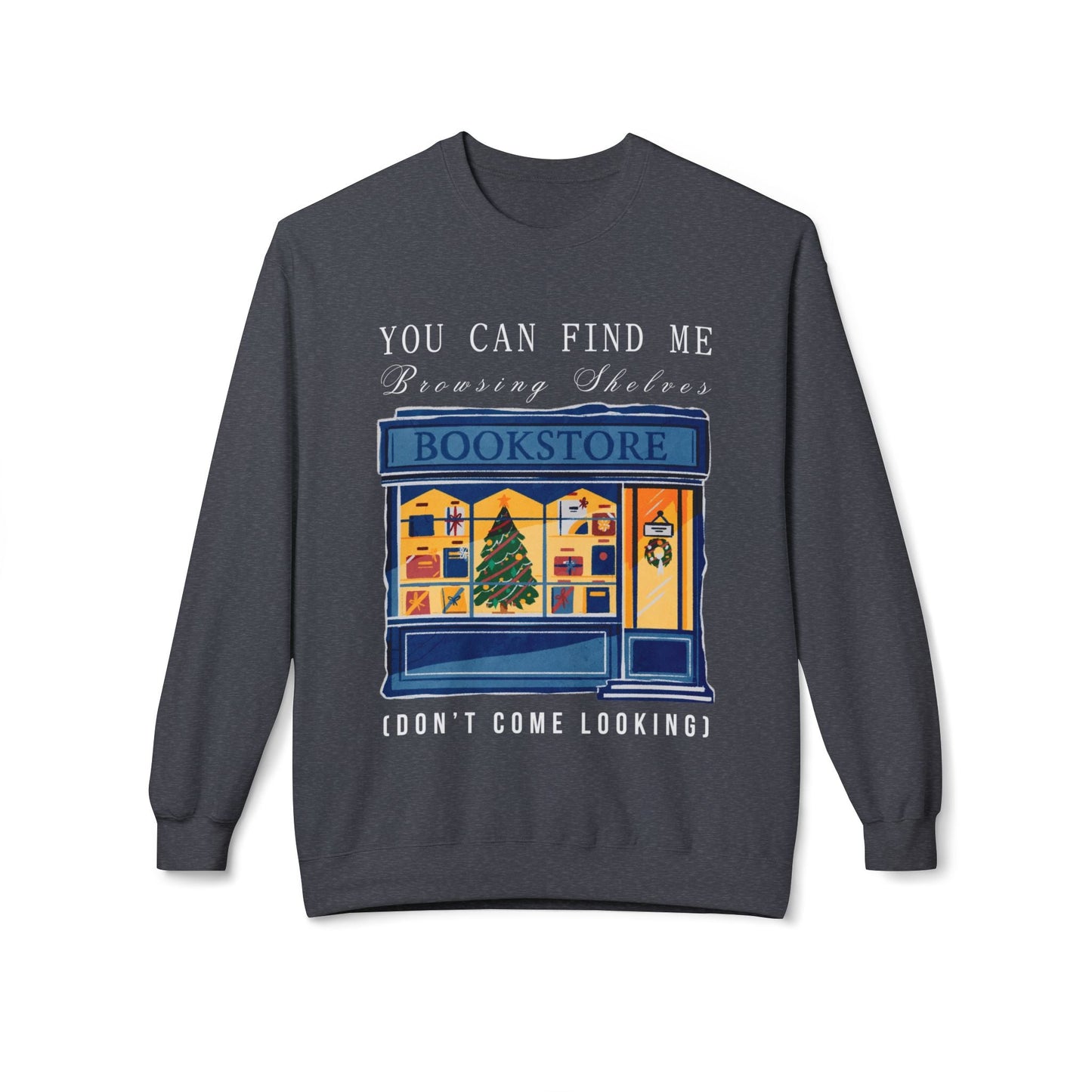 Teen/Adult Unisex Browsing Shelves Bookstore Sweatshirt â€“ Cozy Holiday Bookshop Design Printify