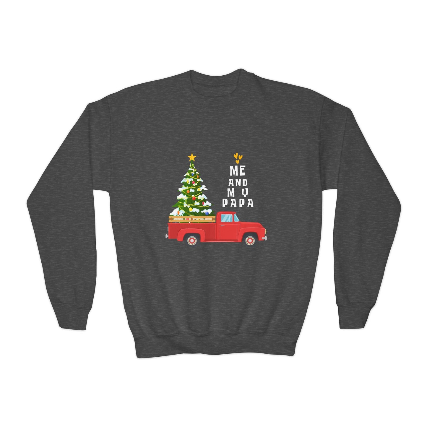 Youth Me & My Papa Sweatshirt â€“ Red Truck Christmas Tree Design Printify