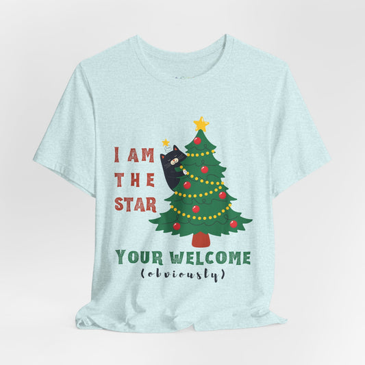 Teen/Adult Unisex I Am the Star Christmas Cat T-Shirt â€“ Funny Holiday Tree Topper Design Printify