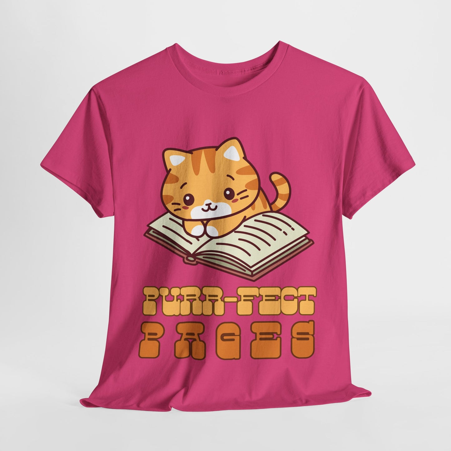 Teen/Adult Unisex “Purr-fect Pages” Cat Lover Reading Tee – Cute Bookish Cat Shirt
