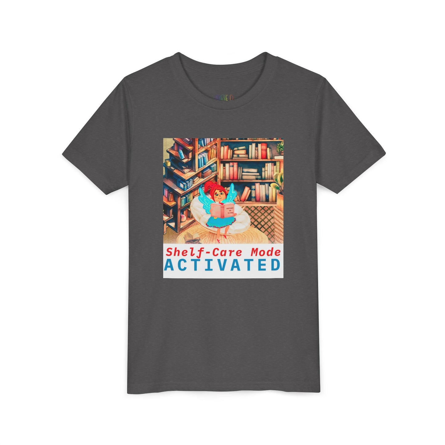 Youth Shelf-Care Mode Activated Youth Tee – Recharge with a Good Book