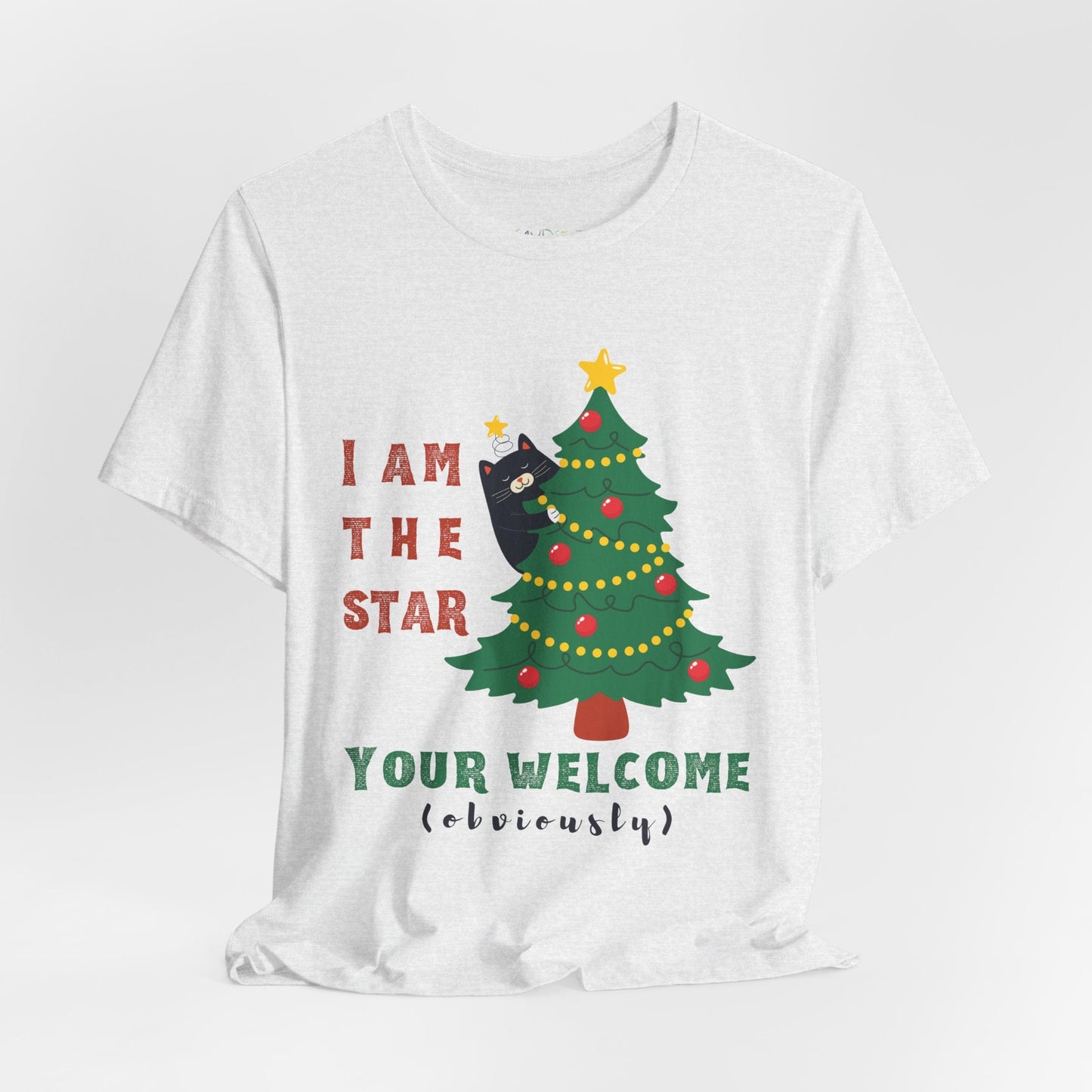 Teen/Adult Unisex I Am the Star Christmas Cat T-Shirt â€“ Funny Holiday Tree Topper Design Printify