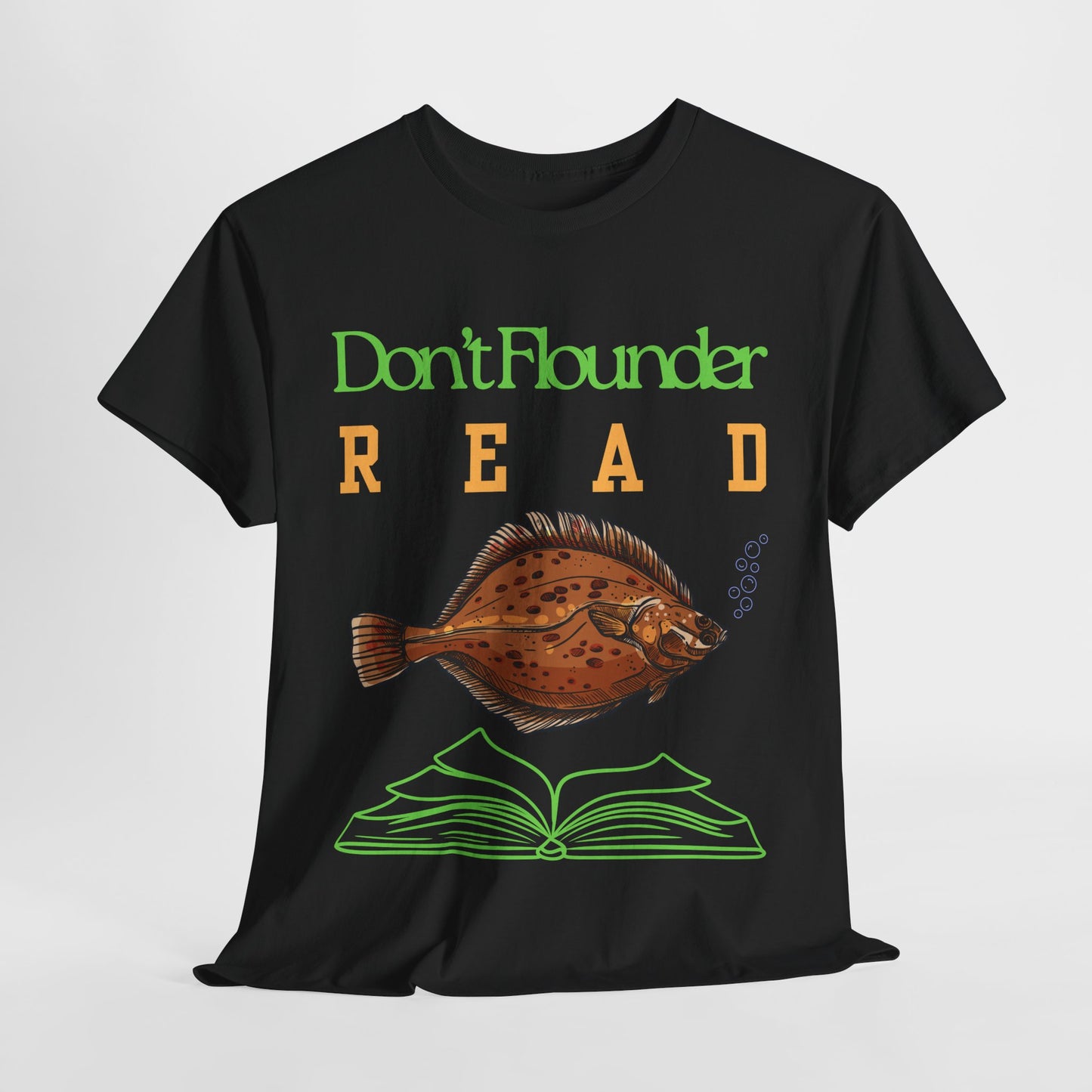 Teen/Adult Unisex Don’t Flounder Read Tee – Funny Fish Pun Shirt for Book Lovers