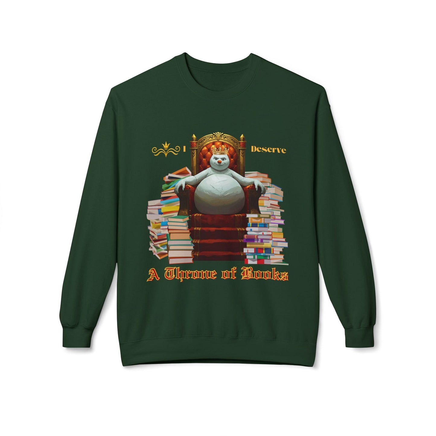 Teen/Adult Unisex A Throne of Books Sweatshirt â€“ Snow King Reading Royalty Design Printify