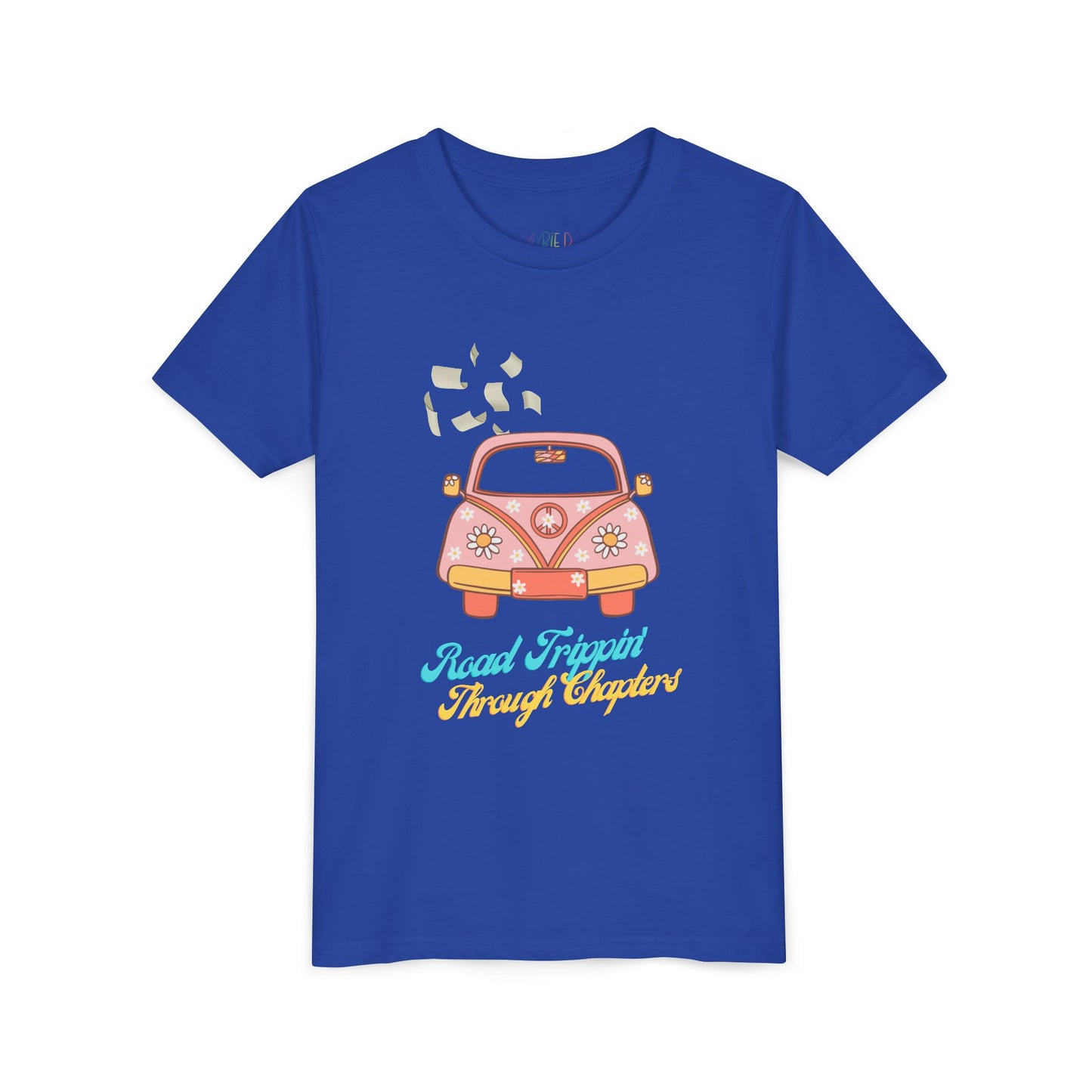 Youth Road Trippin' Through Chapters Tee – For Book-Loving Adventurers, Perfect for young readers with wanderlust and wild imaginations!