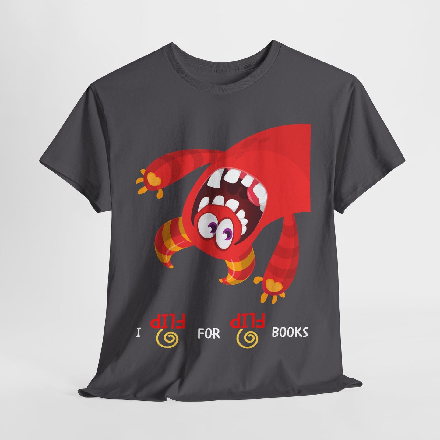 Teen/Adult Unisex I Flip for Books – Playful Reading Shirt with Upside-Down Monster