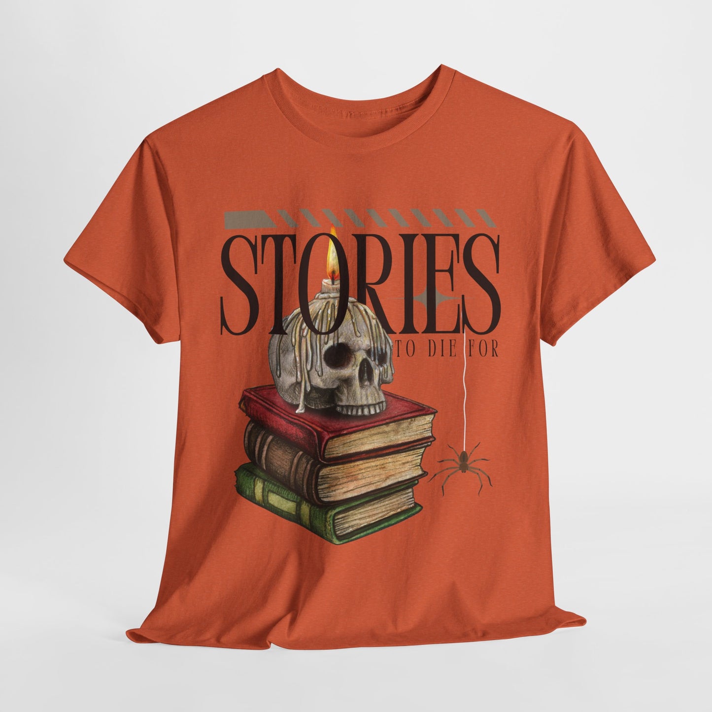 Teen/Adult Unisex Stories to Die For T-Shirt – Skull & Books Horror Reader Tee