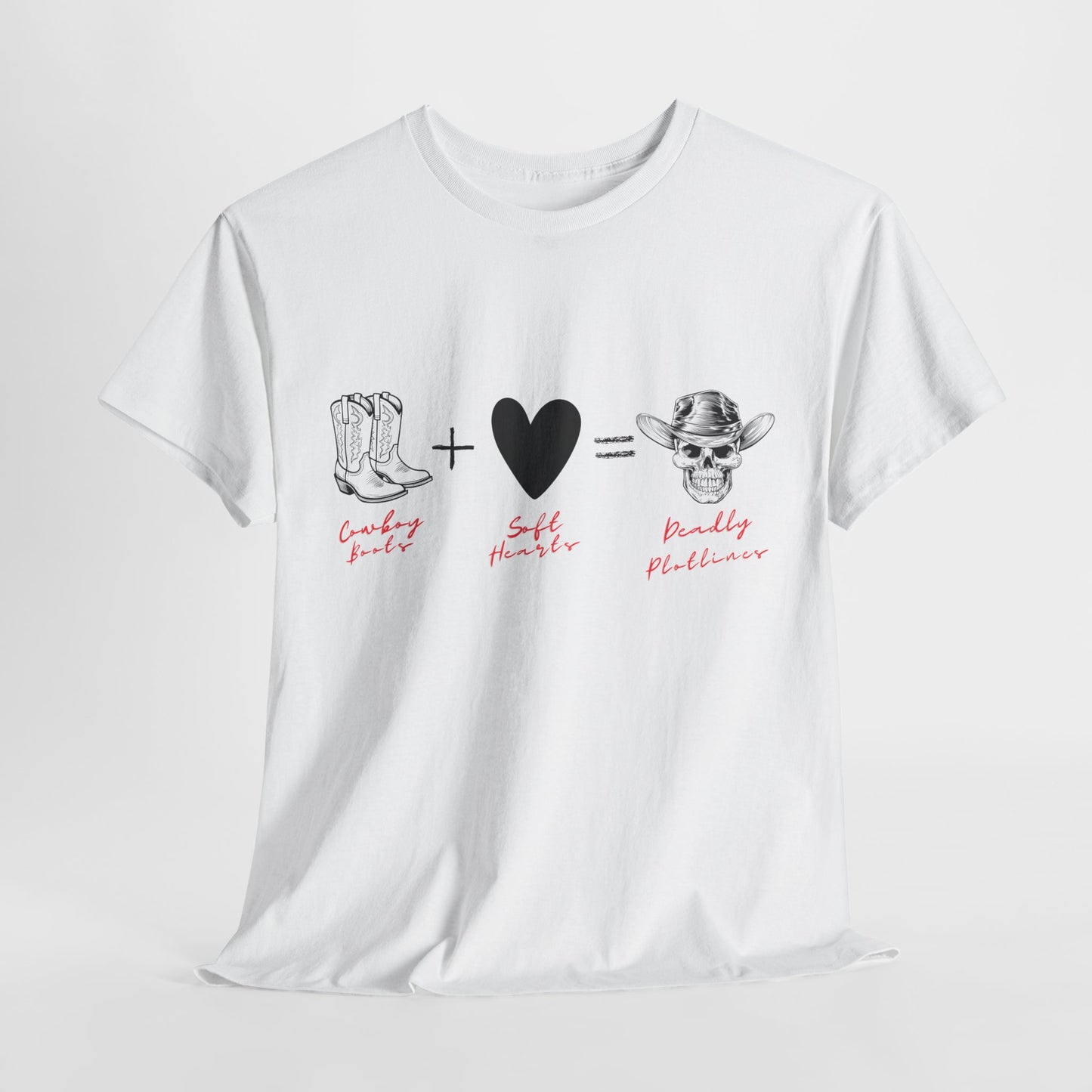 Teen/Adult Unisex Tee – Cowboy Boots + Soft Heart = Deadly Plotline