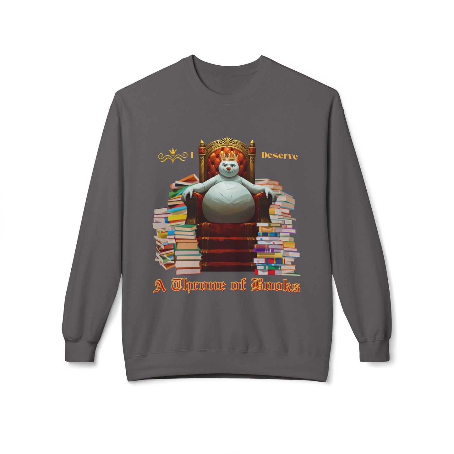 Teen/Adult Unisex A Throne of Books Sweatshirt â€“ Snow King Reading Royalty Design Printify