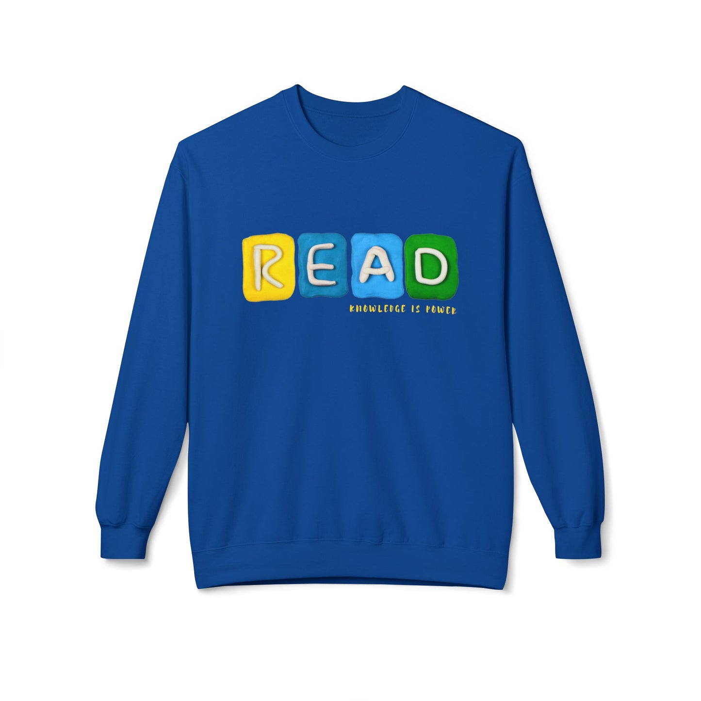 Teen/Adult Unisex READ Knowledge Is Power Sweatshirt, Colorful Literacy-Inspired Design