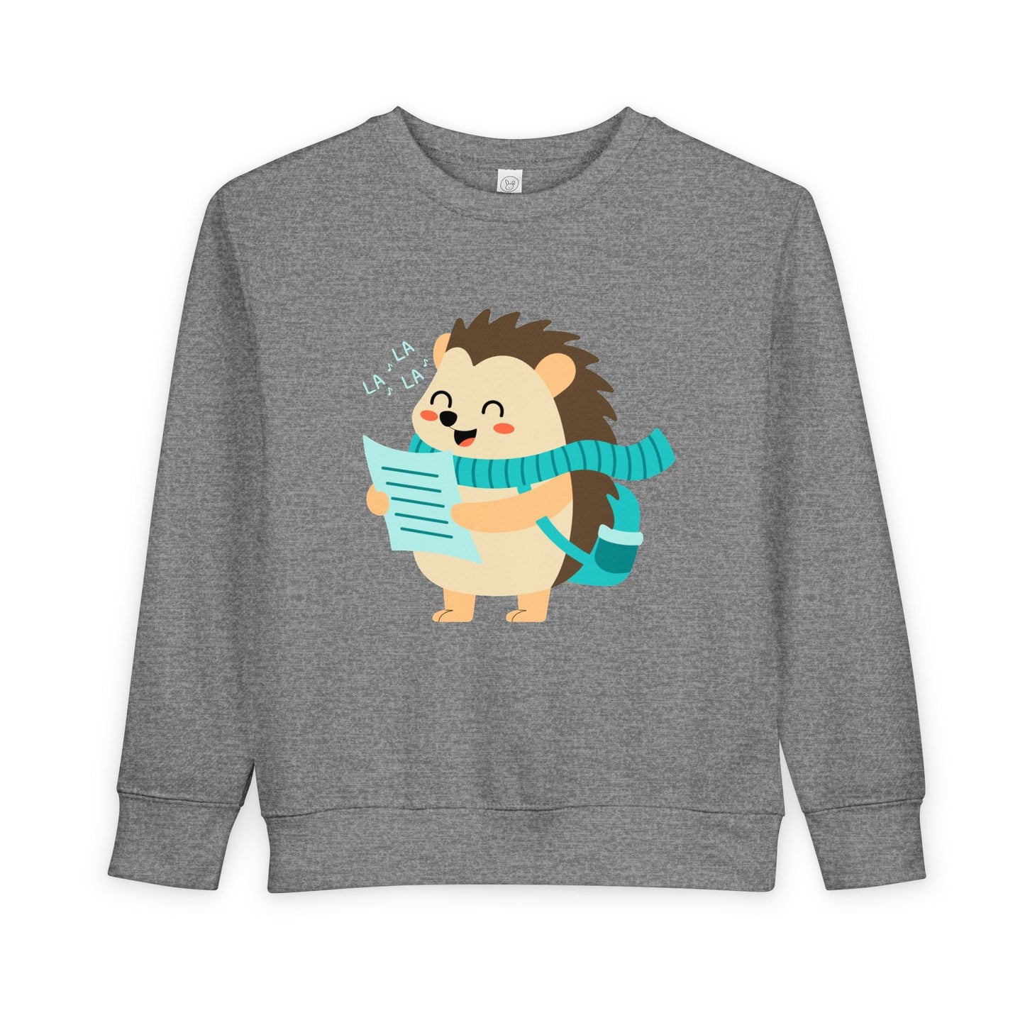 Gray toddler sweatshirt with a hedgehog singing from a music sheet 