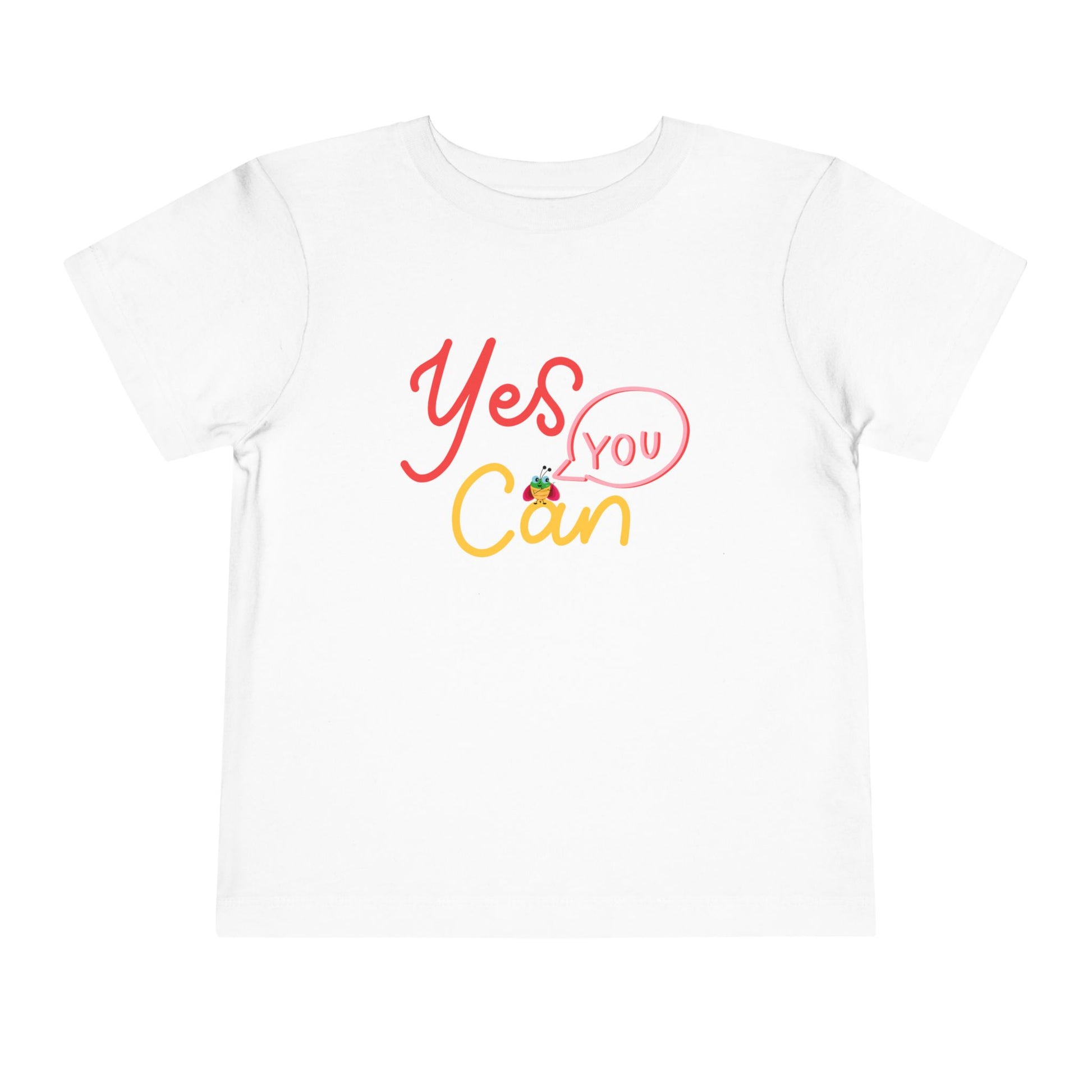 White t-shirt with 'Yes You Can' text design
