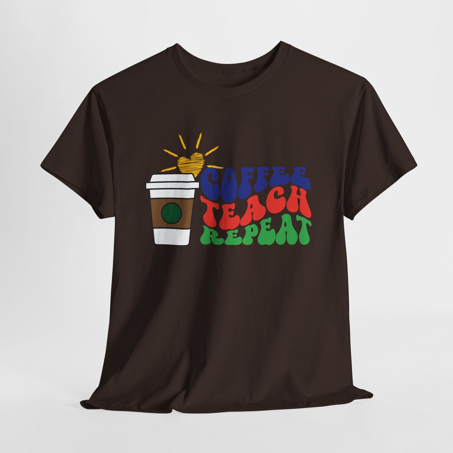 Teen/Adult Unisex Coffee. Teach. Repeat. Tee – Groovy Retro Shirt for Teachers