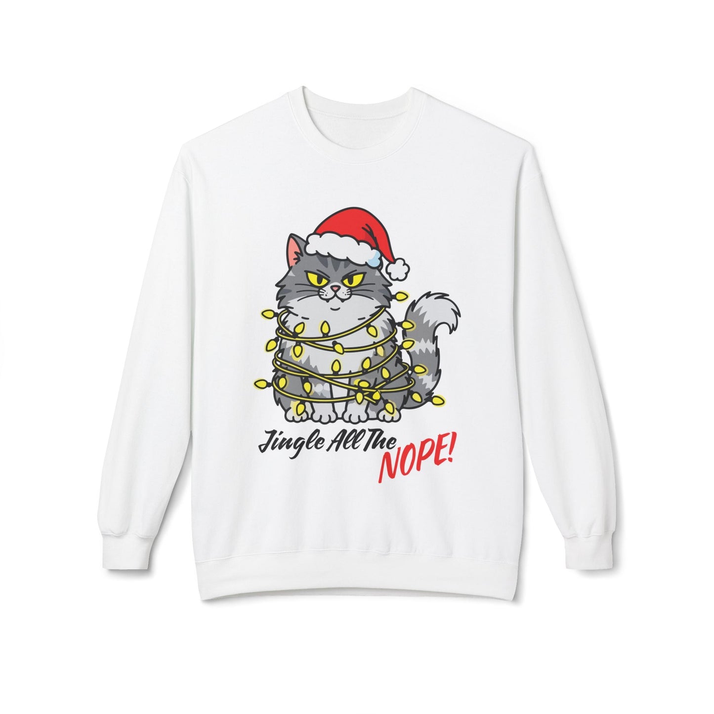 Teen/Adult Unisex Jingle All the Nope Cat Sweatshirt Printify