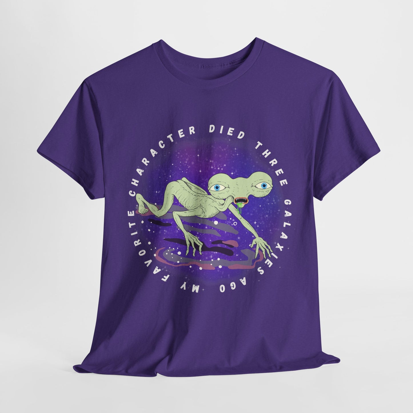 Teen/Adult Unisex “My Favorite Character Died Three Galaxies Ago” Tee – Sci-Fi Grief Club Attire