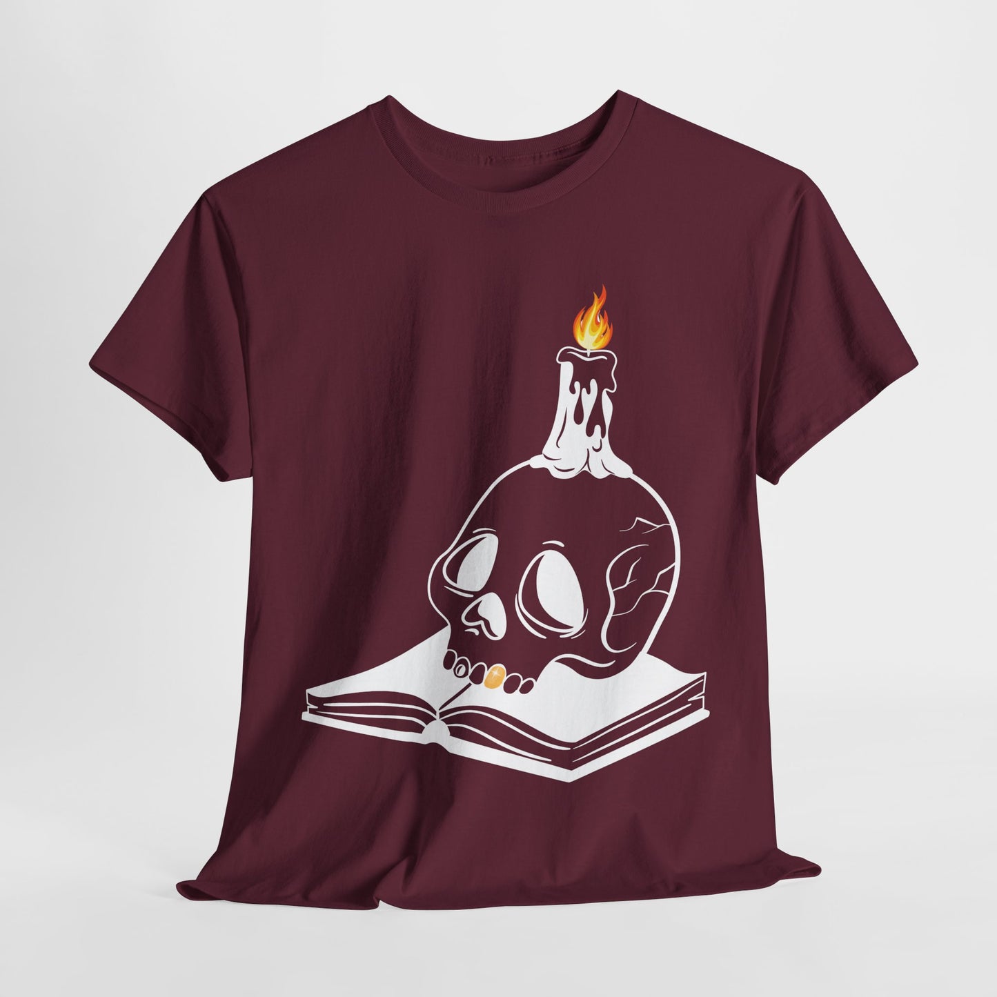 Teen/Adult Unisex Skull Candle & Book T-Shirt – Gothic Horror Reader Graphic Tee