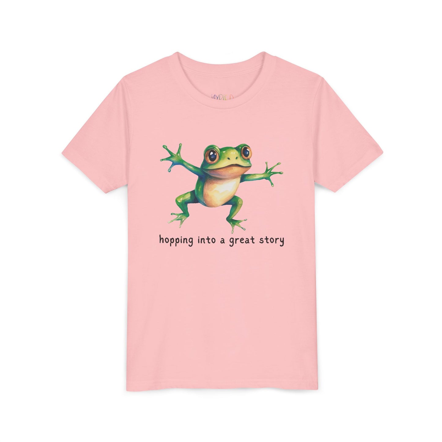 Youth Hopping Into a Great Story Tee – Frog Reading Shirt for Curious Young Readers