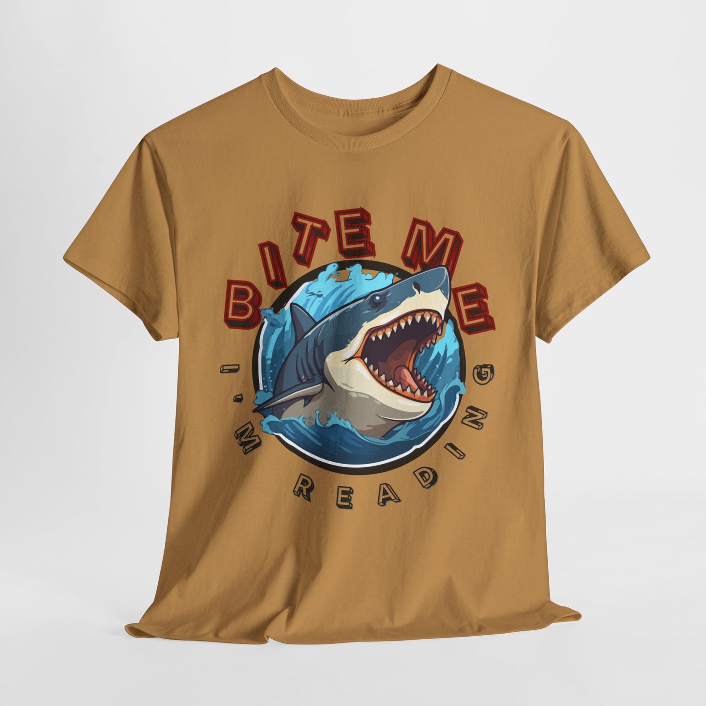 Teen/Adult Unisex Bite Me I'm Reading Tee – Shark Shirt for Fierce Bookworms