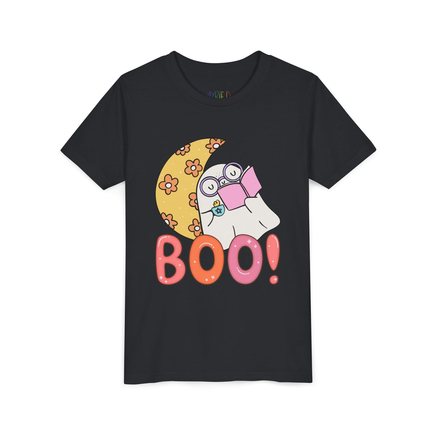 Youth Halloween "Boo!" Ghost Reader Tee – Spooky Cute Bookish Shirt