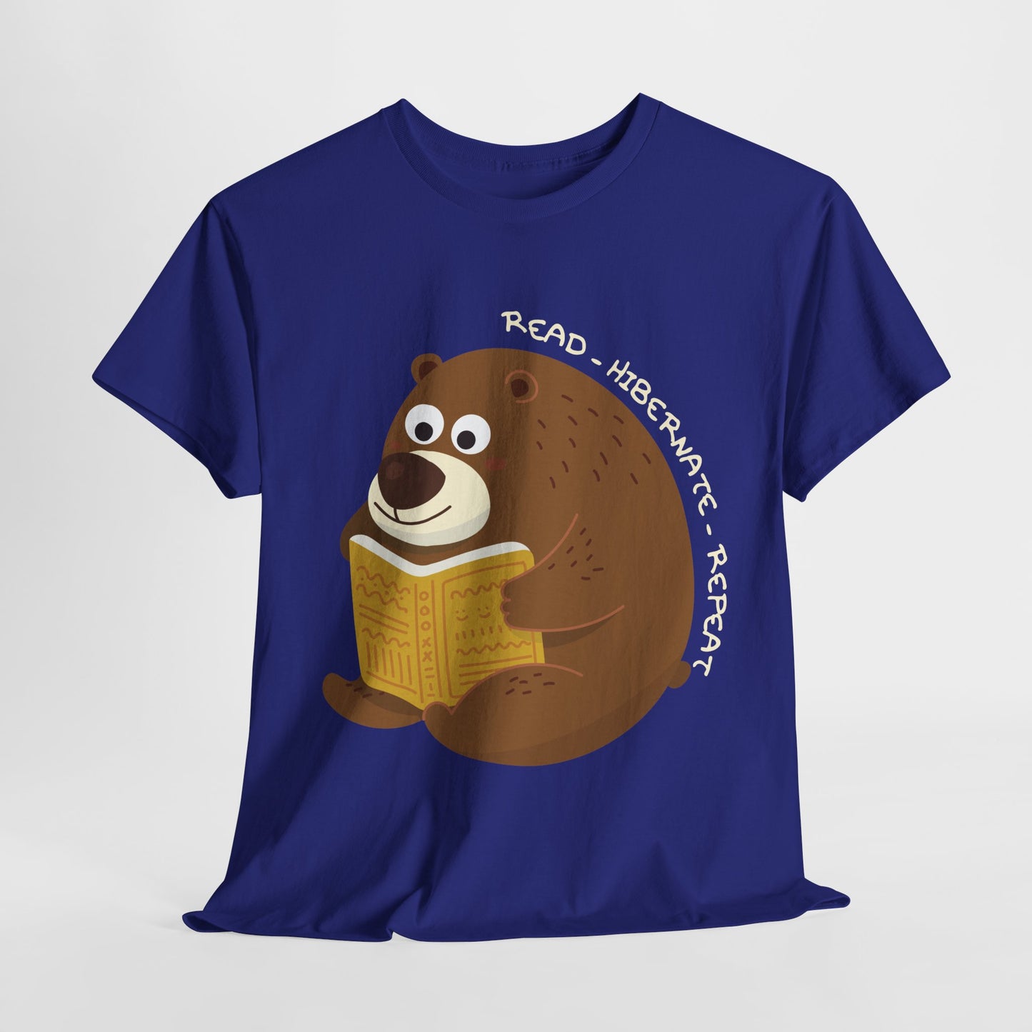 Teen/Adult Unisex Read Hibernate Repeat Tee – Cozy Book Shirt for Introverts & Bookworms