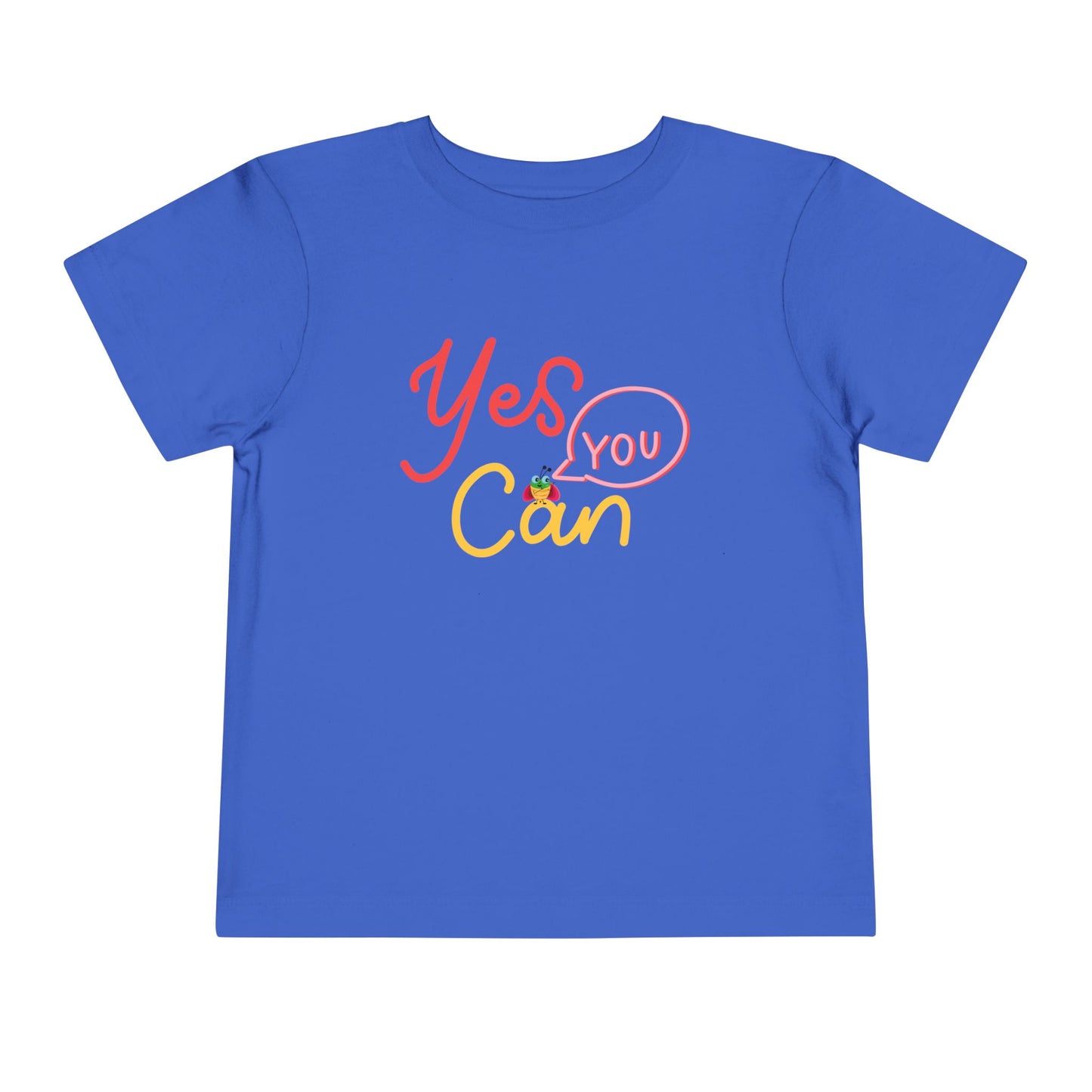 Blue t-shirt with 'Yes You Can' text design