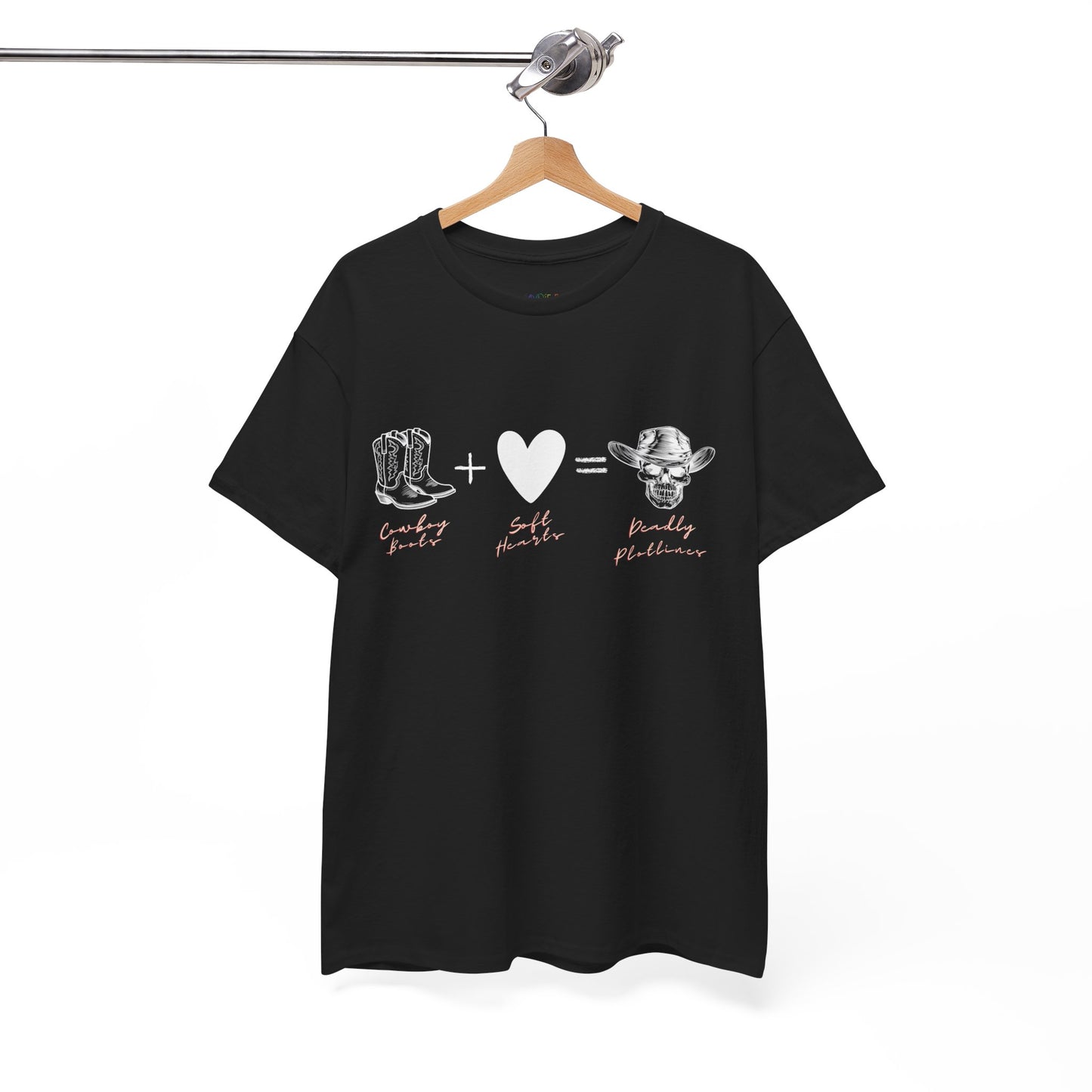 Teen/Adult Unisex Tee Cowboy Boots + Soft Heart = Deadly Plotline