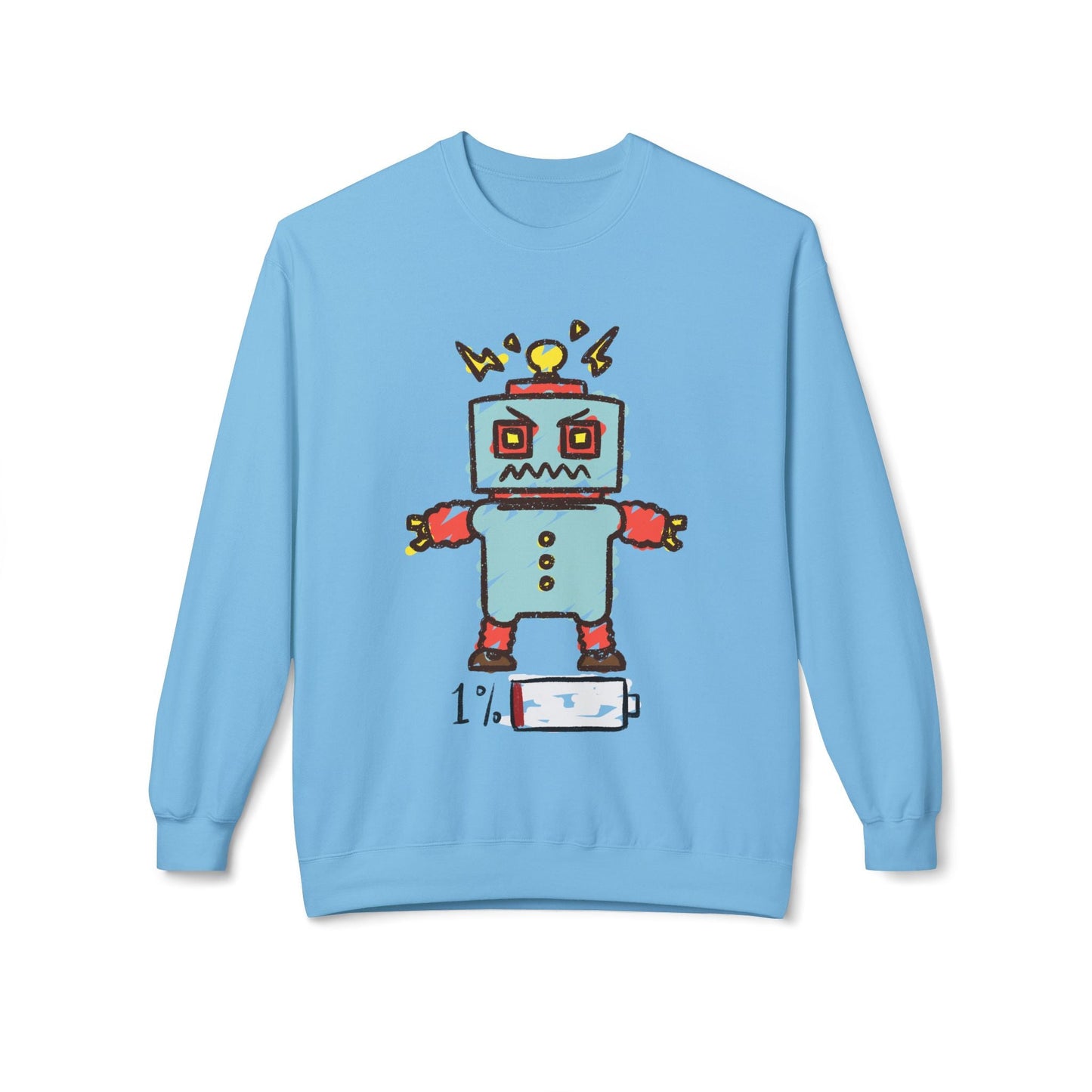 Teen/Adult Unisex Low Battery Robot Sweatshirt â€“ Burnout Vibes Design Printify