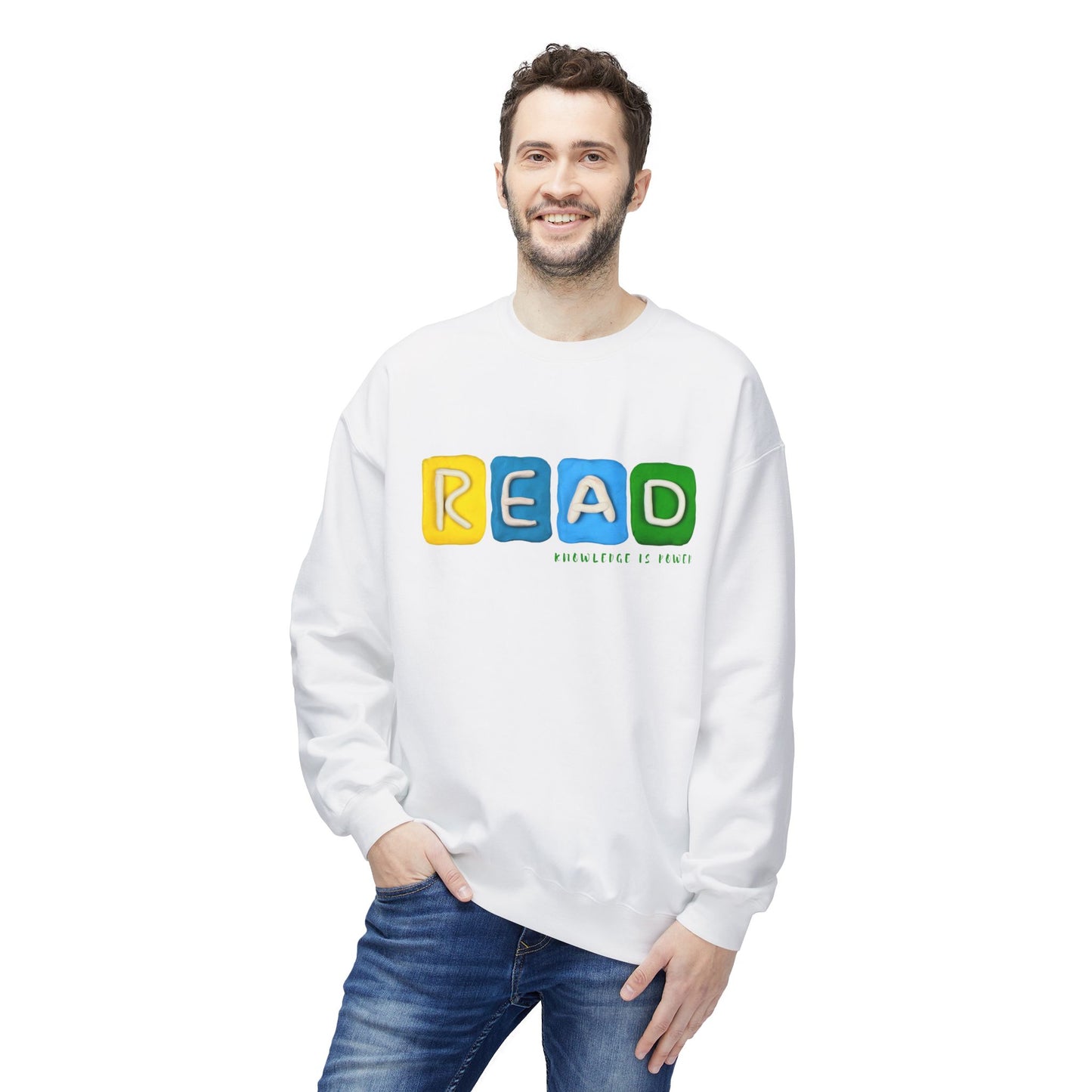 Teen/Adult Unisex READ Knowledge Is Power Sweatshirt, Colorful Literacy-Inspired Design