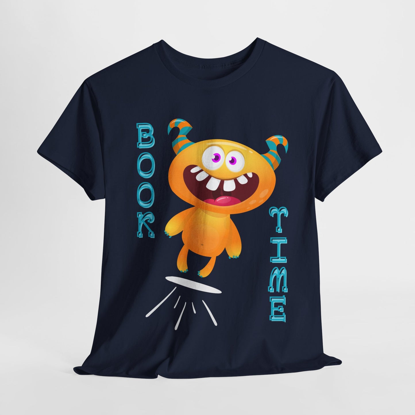 Teen/Adult Unisex “Book Time” Tee – Playful Yellow Monster Reader Shirt for Book Lovers
