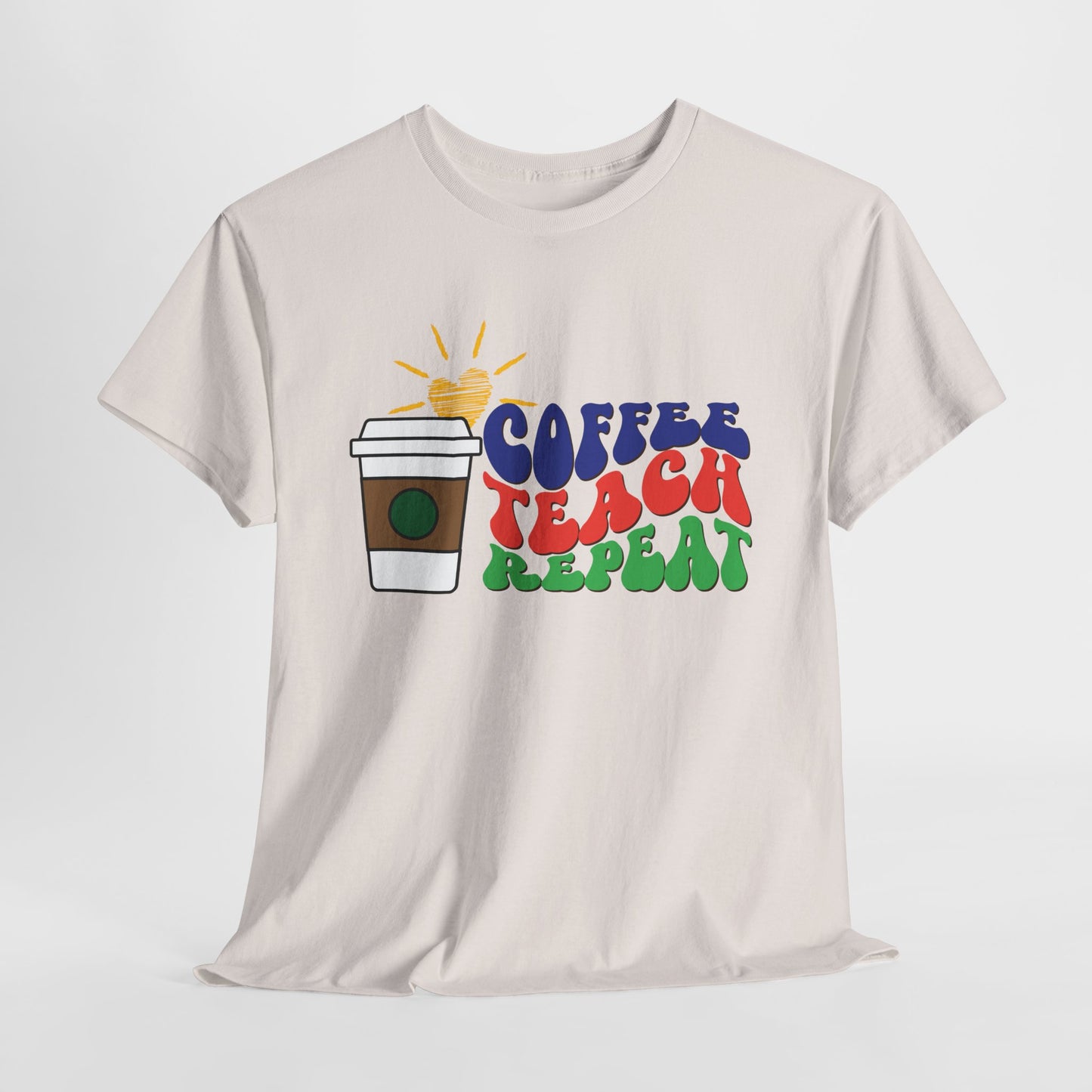Teen/Adult Unisex Coffee. Teach. Repeat. Tee – Groovy Retro Shirt for Teachers