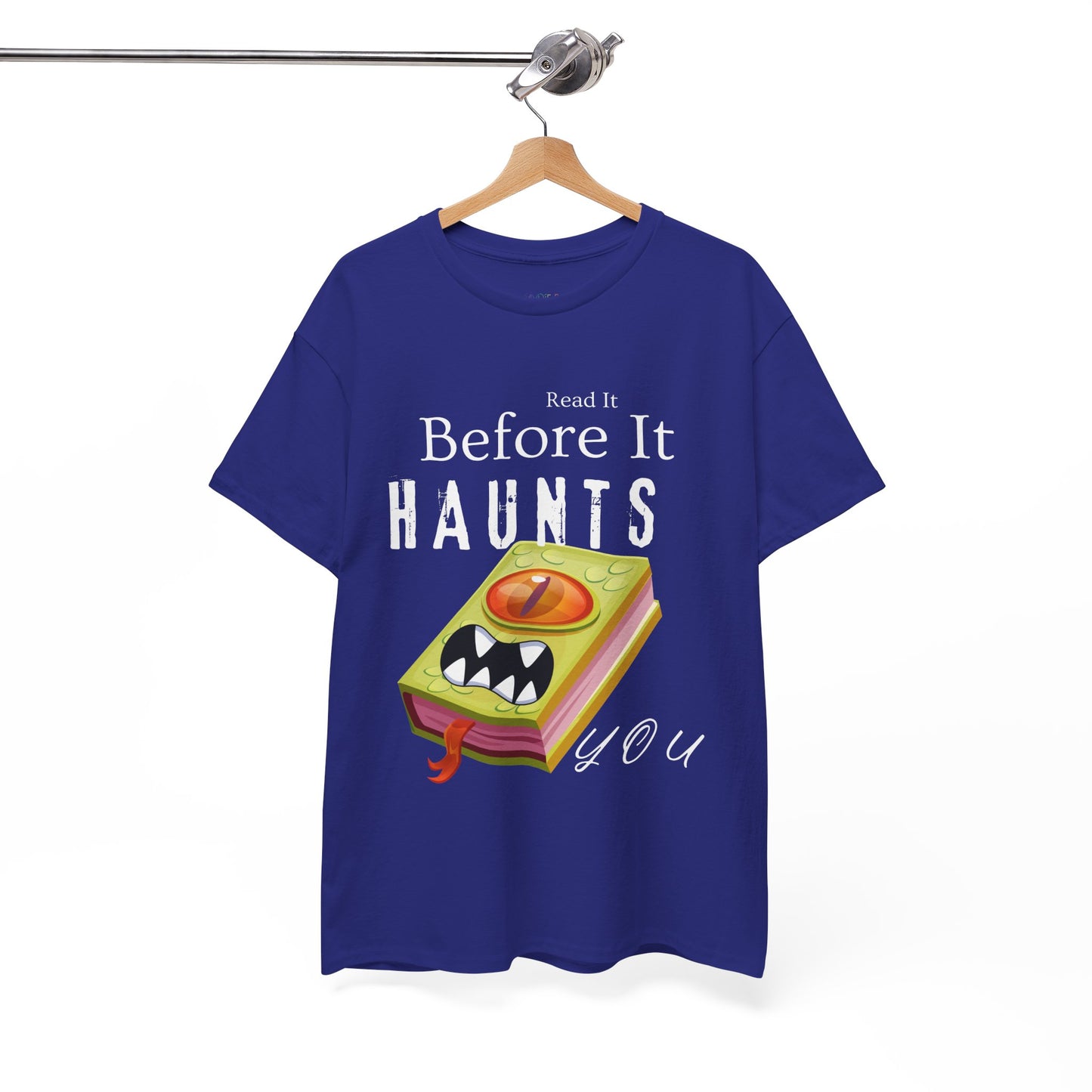 Teen/Adult Unisex Read It Before It Haunts You T-Shirt â€“ Monster Book Horror Tee