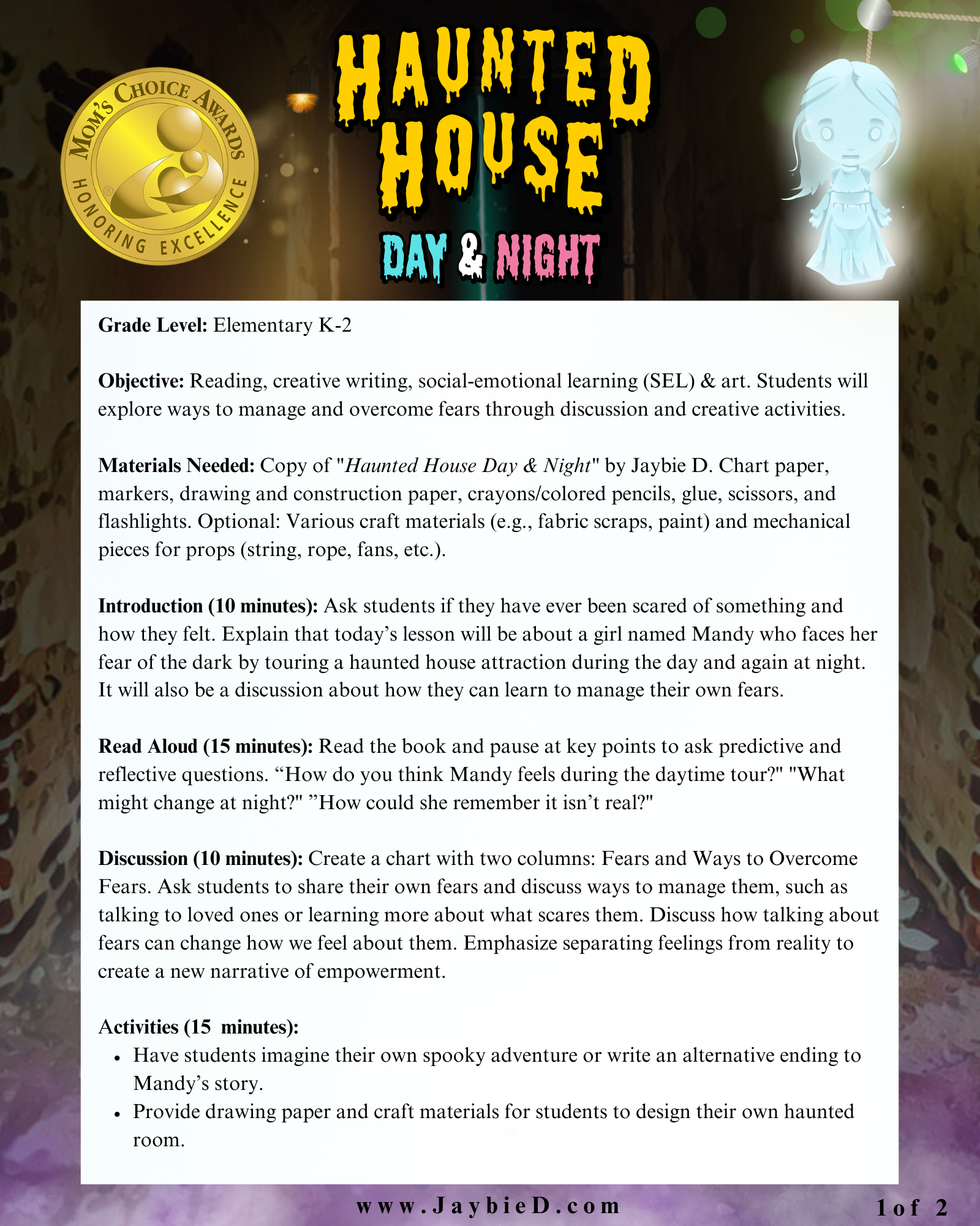 Lesson plan for children's picture book 'Haunted House Day & Night' by Jaybie D.