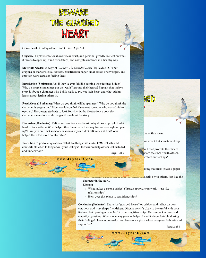 Preview of the Beware the Guarded Heart lesson plan featuring a blue and yellow gradient background with flying seagulls.