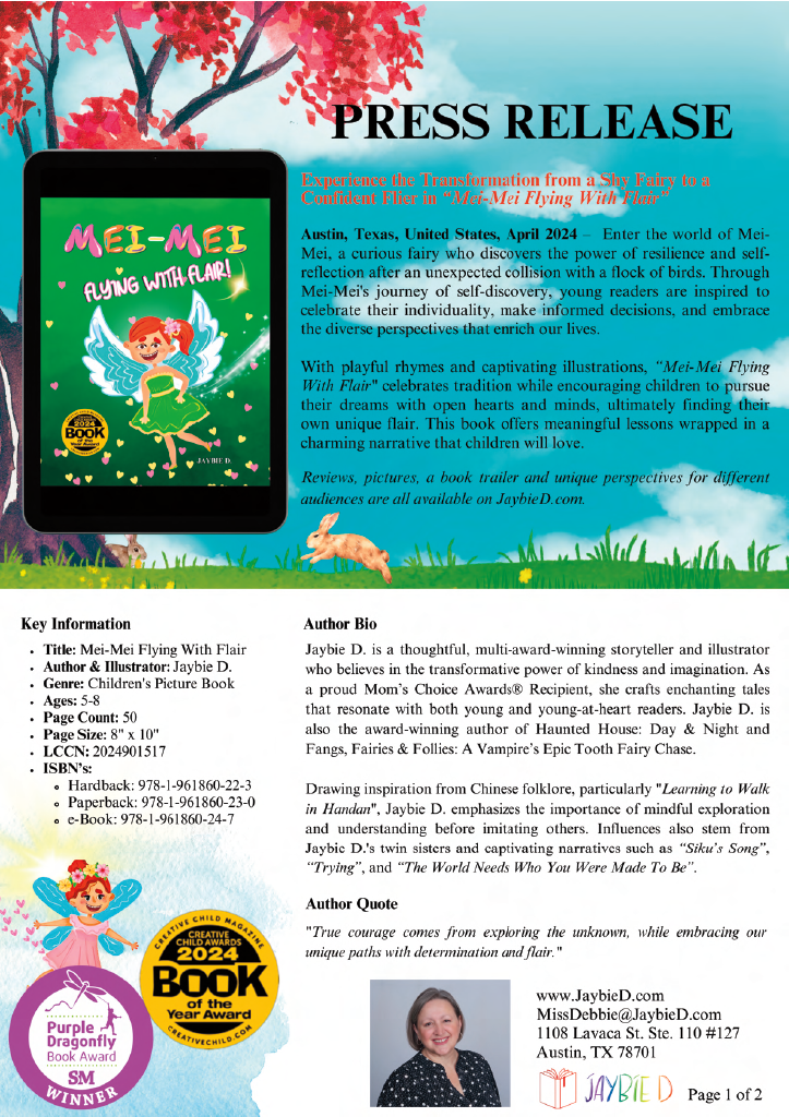 Download the full press release for Mei‑Mei Flying With Flair by Jaybie D.
